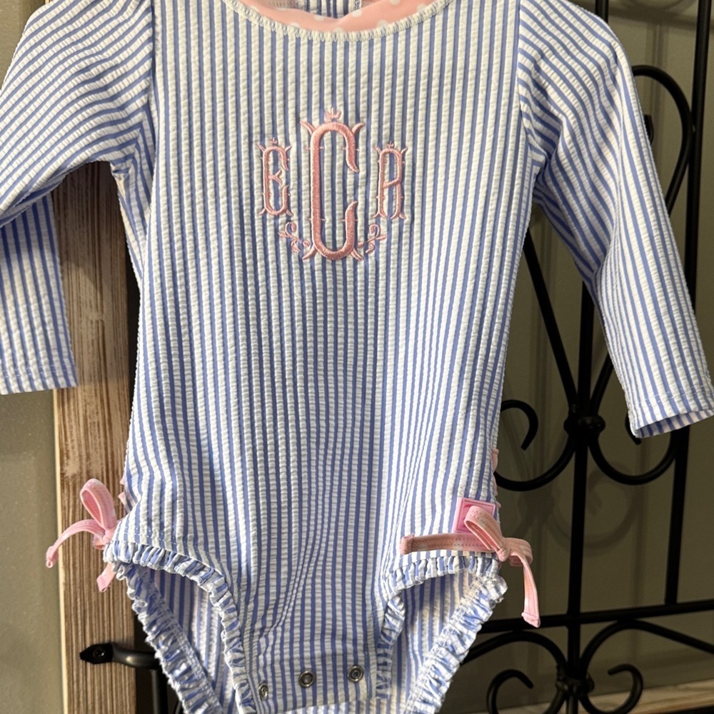 Striped Monogrammed swimsuit 12-18 month ECR swim summer